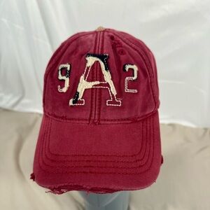 Abercrombie & Fitch Burgundy Distressed Embroidered Small Baseball Cap Y2K